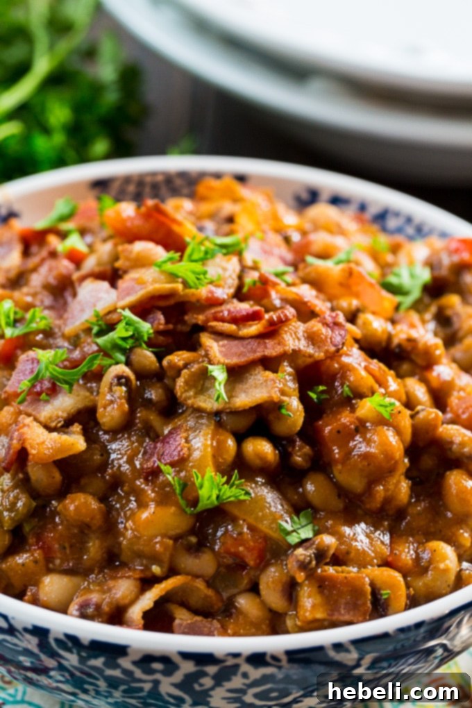 Serving of Hot and Spicy Black-Eyed Peas in a bowl