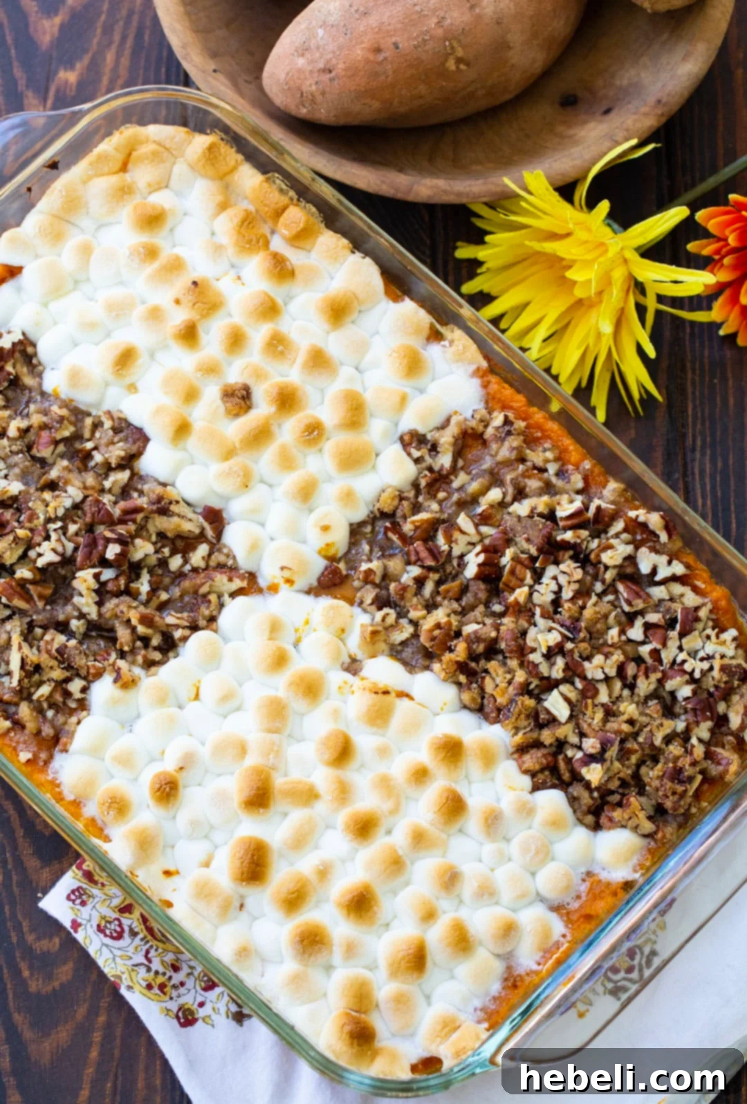 Beautifully baked 'Have It Both Ways' Sweet Potato Casserole, ready for serving.