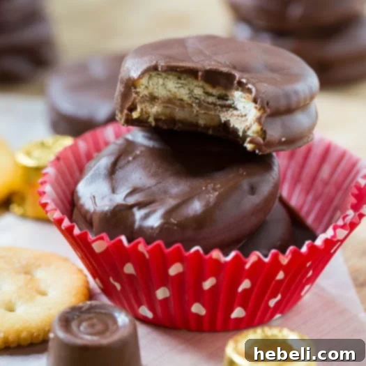 Salty Sweet Snack Sensations 7 Chocolate Covered Ritz Crackers stuffed with Rolos - The ultimate sweet and salty treat