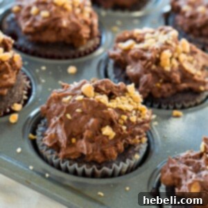 Buttermilk Chocolate Cupcakes with Toffee Frosting, close-up of recipe