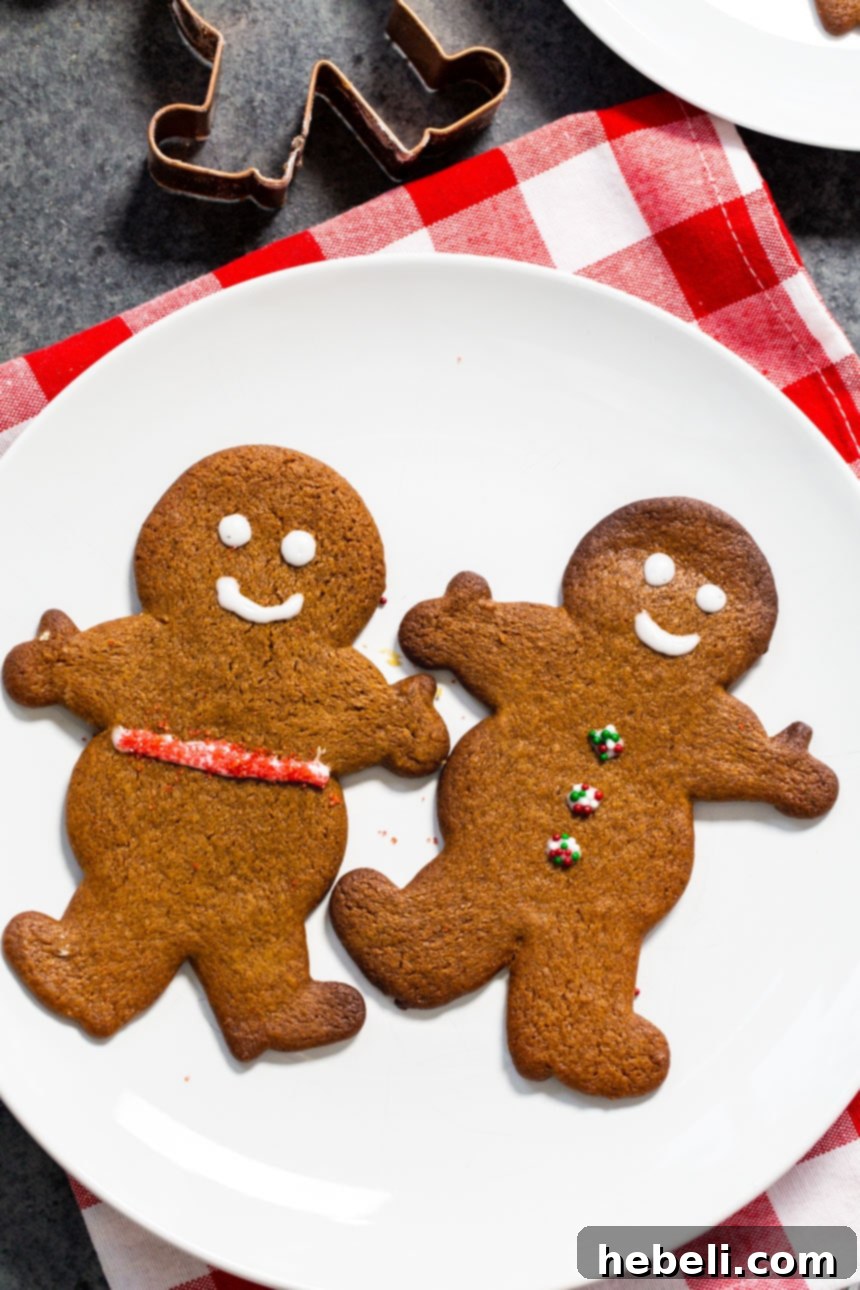 Festive Gingerbread Delights 3 Two intricately decorated gingerbread cookies showcasing detailed icing, sitting on a white plate.