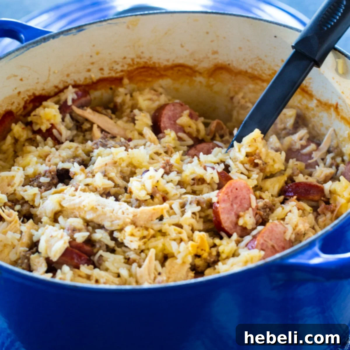 Creamy Chicken Bog, a classic Southern comfort food, served in a rustic Dutch oven, ready to be enjoyed.