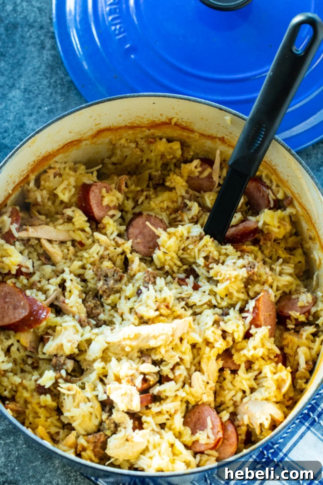 Close-up of Creamy Chicken Bog in a traditional Dutch oven, showcasing the rich texture and ingredients.