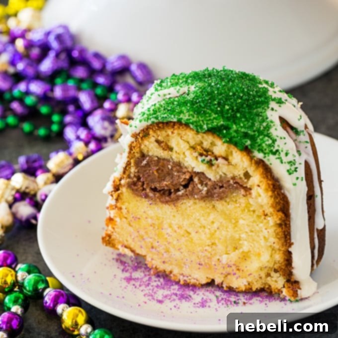 Festive Mardi Gras Pound Cake 2 Mardi Gras Pound Cake slices showcasing the cinnamon swirl