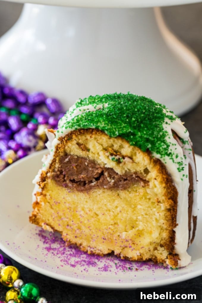 Festive Mardi Gras Pound Cake 4 Mardi Gras Pound Cake garnished with colorful sprinkles