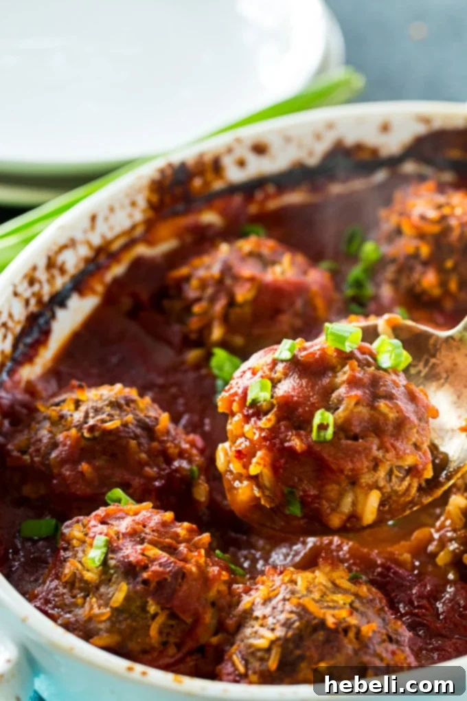 Grandma's Porcupine Meatballs 5 Finished Old-Fashioned Porcupine Meatballs with rice visible