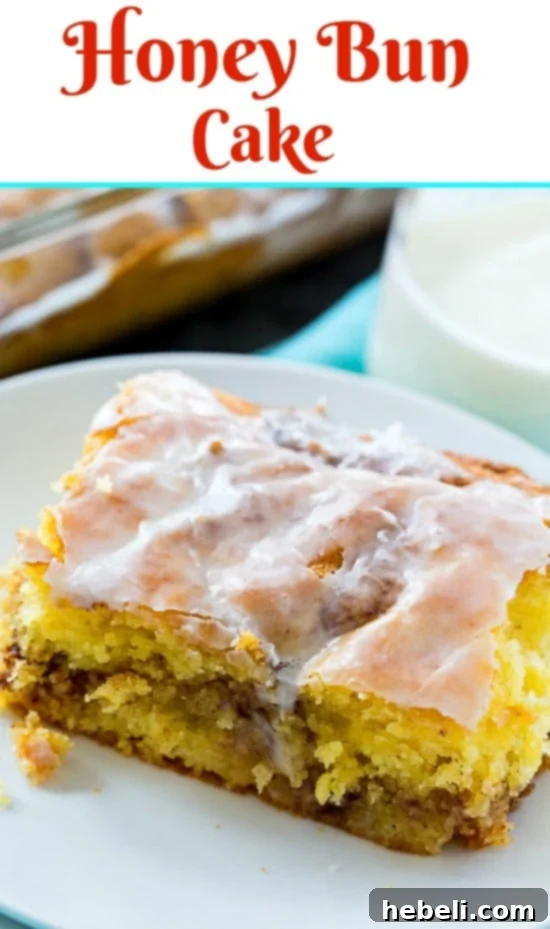 The Best Honey Bun Cake 12 A close-up of the Honey Bun Cake's moist interior and cinnamon swirl.