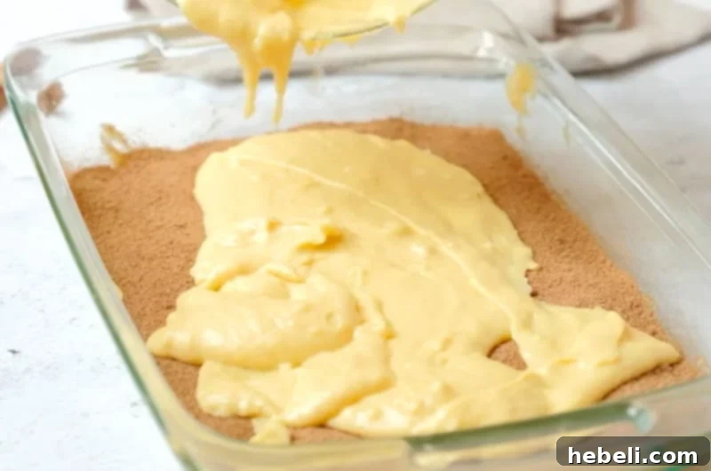 Top layer of batter with swirl pattern.