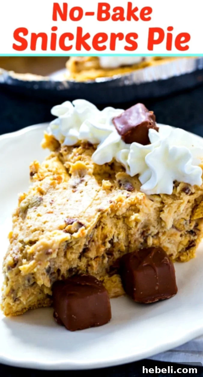 Effortless Snickers Dream Pie 6 Beautifully presented No-Bake Snickers Pie, ready to be served