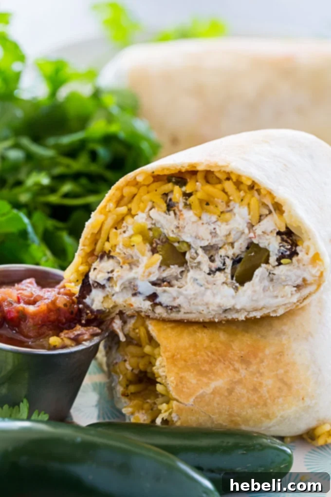 Dynamite Jalapeño Chicken Burrito 3 Jalapeno Popper Chicken Burritos close-up showing filling