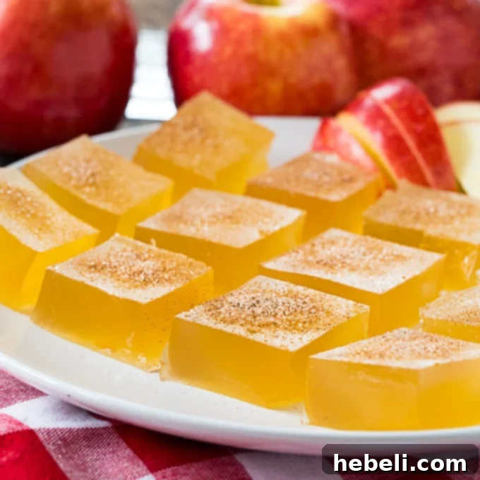 Crisp Apple Gelatin Shooters 2 Apple Cider Jello Shots arranged in squares, garnished with cinnamon sugar