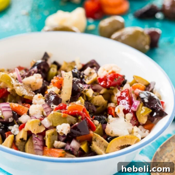 Homemade Olive Salad, an essential for authentic Muffaletta sandwiches and more.