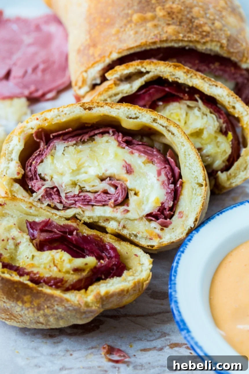 Crispy Air Fryer Reuben Stromboli 3 Air Fryer Reuben Stromboli, golden brown and ready to slice