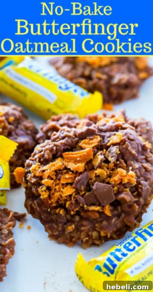 No-Bake Butterfinger Oatmeal Cookies, ready to eat.