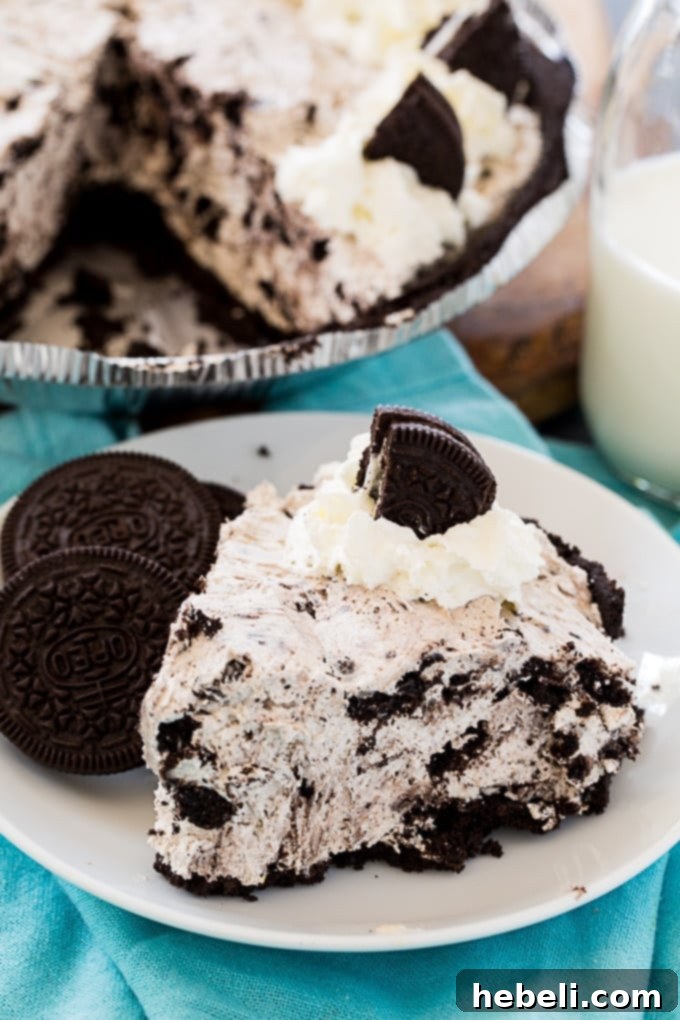 Another view of the ready-to-serve No-Bake Oreo Pie with garnishes