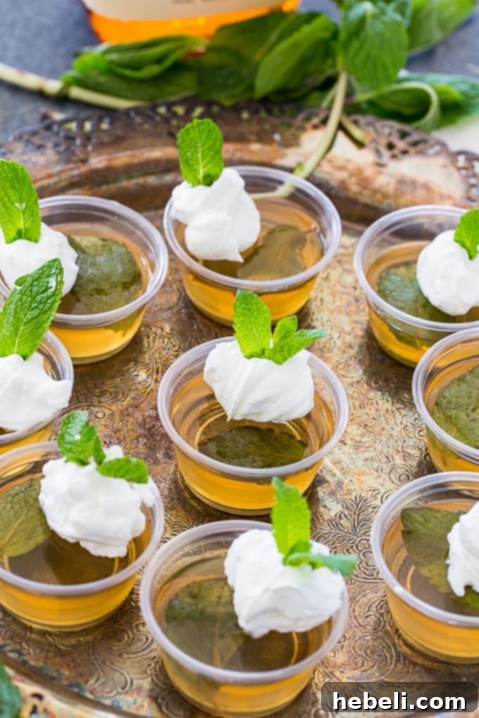 Mint Julep Jell-O Shots 3 Mint Julep Jello Shots in clear plastic cups for easy serving