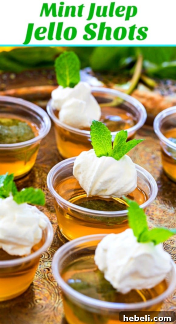 Mint Julep Jell-O Shots 6 Beautifully arranged Mint Julep Jello Shots on a tray