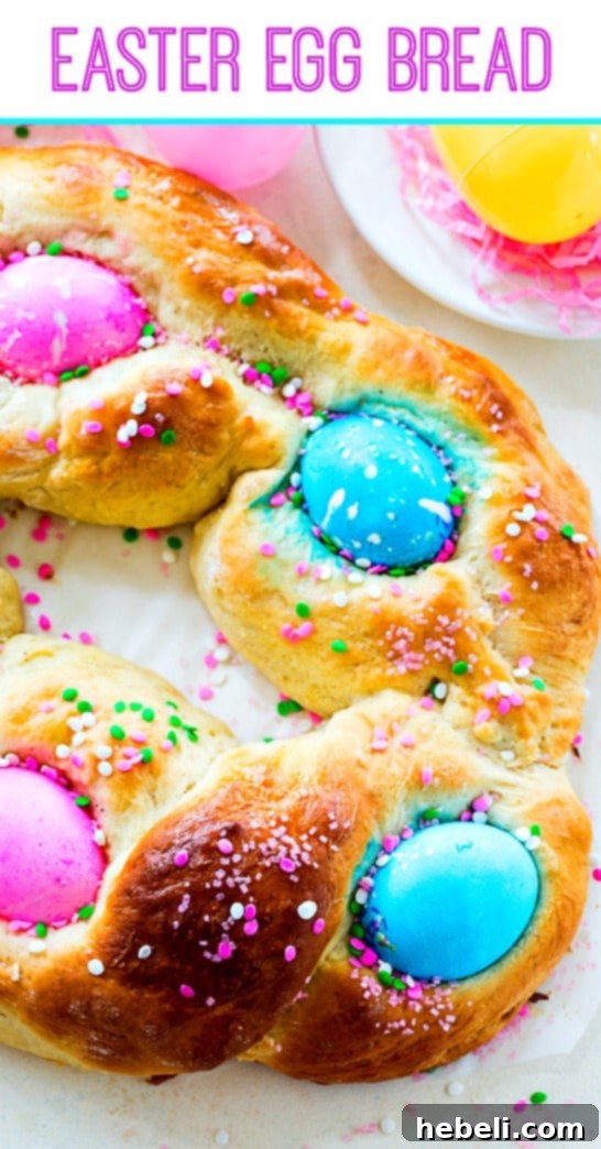 Festive Easter Loaf 6 Close-up of a slice of Easter Egg Bread, revealing its soft, airy texture and the perfectly cooked dyed egg.