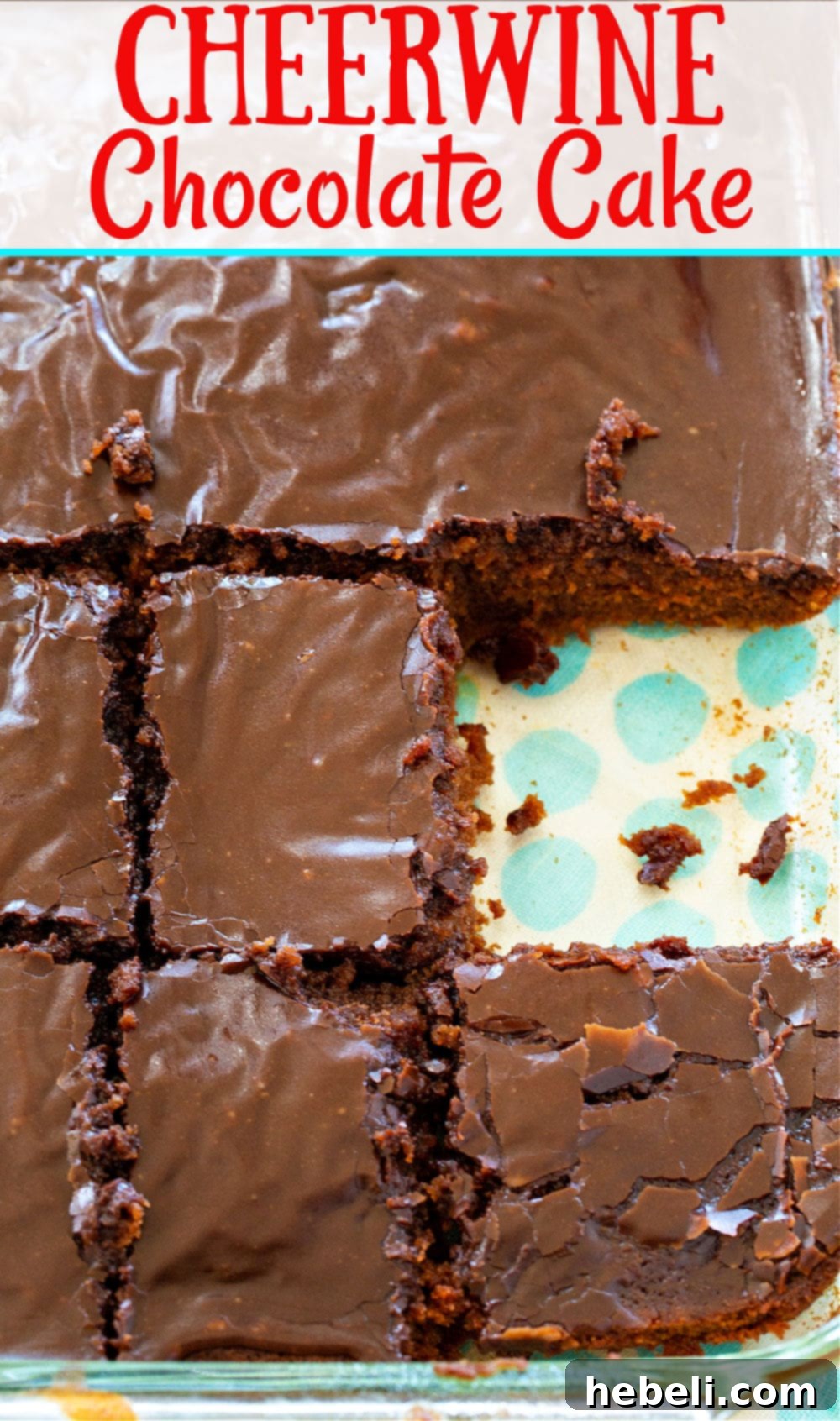 Cheerwine Chocolate Cake served on a plate with a fork, showing its delicious layers.