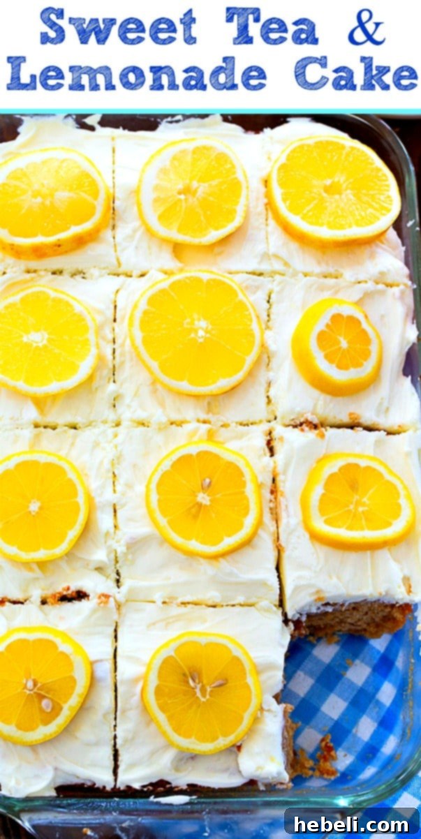 Southern Sweet Tea Lemonade Cake 5 The full Sweet Tea and Lemonade Cake sitting in its baking pan, ready to be served, showcasing its generous frosting layer.