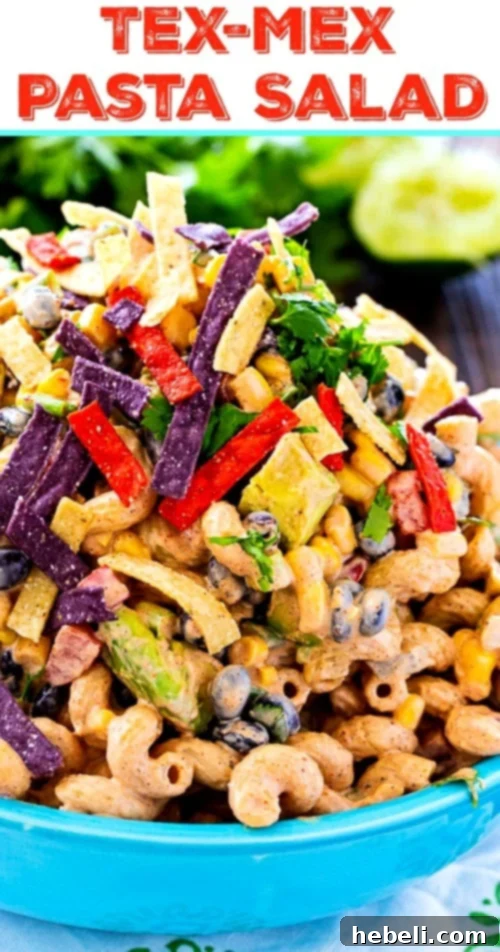 Easy Tex-Mex Pasta Salad Recipe 6 A beautifully presented Tex-Mex Pasta Salad in a bowl, perfect for a summer gathering or a flavorful side dish.