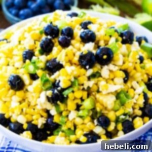 Blueberry, Corn, and Feta Salad in a serving bowl.