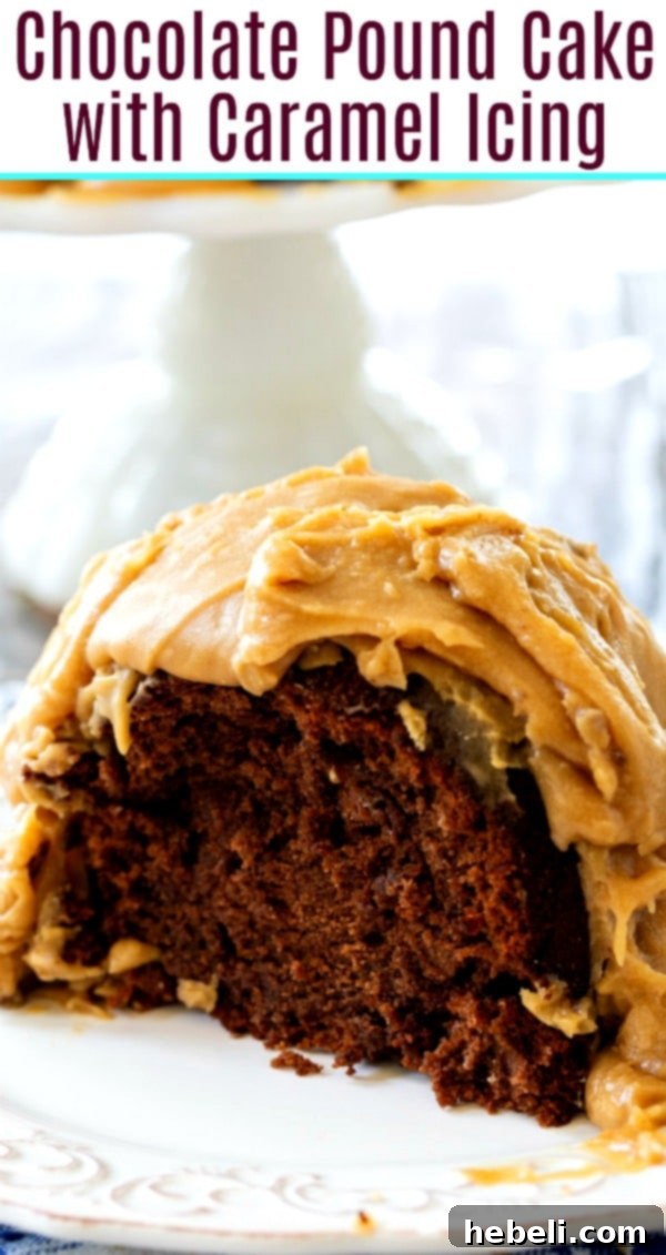 Lush Chocolate Pound Cake with Caramel Glaze 6 Chocolate Pound Cake with Caramel Icing