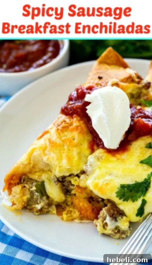 Fiery Sausage Morning Enchiladas 5 Spicy Sausage Breakfast Enchiladas, showcasing the rich, savory filling and golden tortillas with a side of fresh toppings.