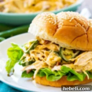 Instant Pot Jalapeno Popper Shredded Chicken served on a soft bun, ready to be enjoyed.