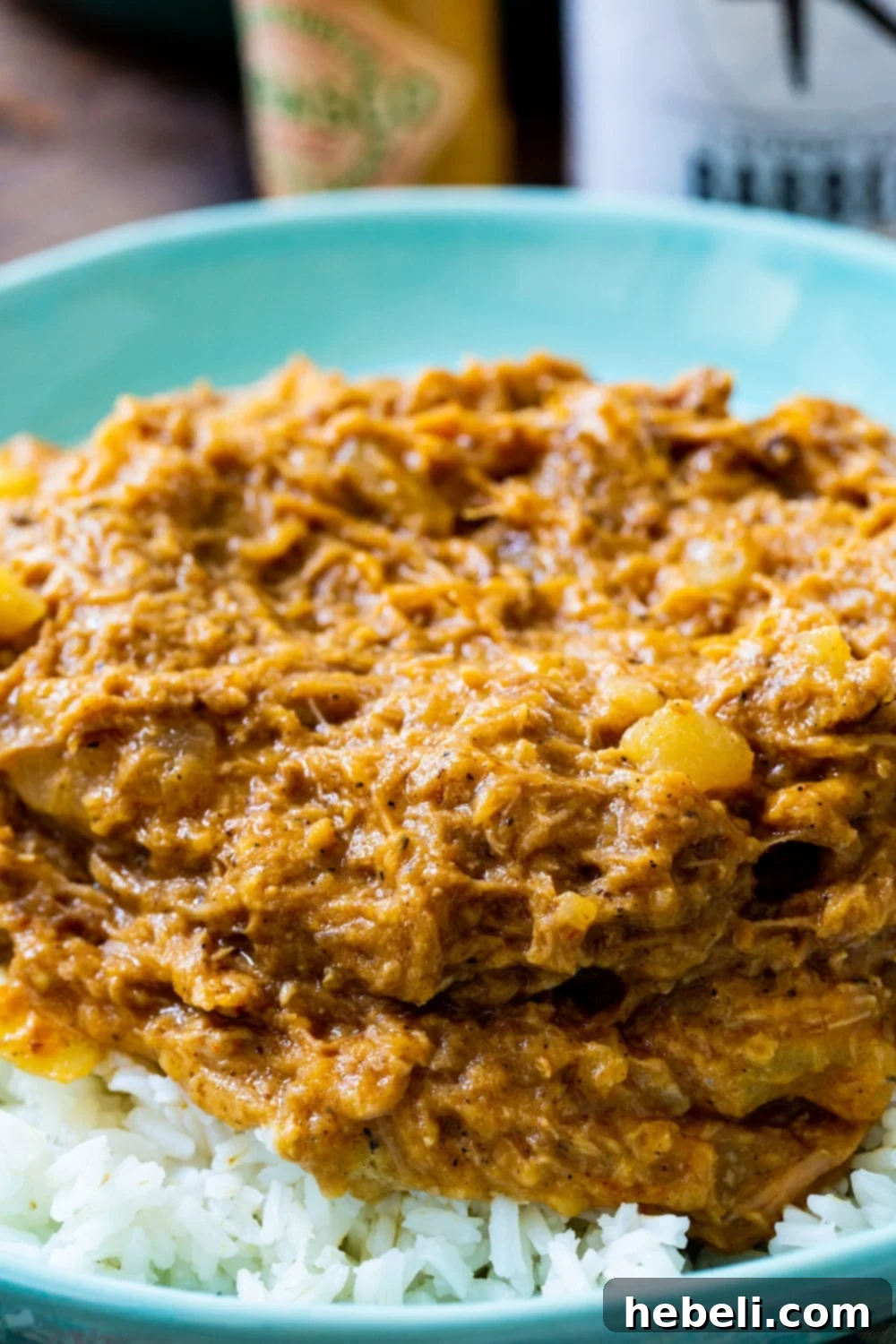 A close-up shot of South Carolina Barbecue Hash in a rustic bowl, garnished and ready to eat.
