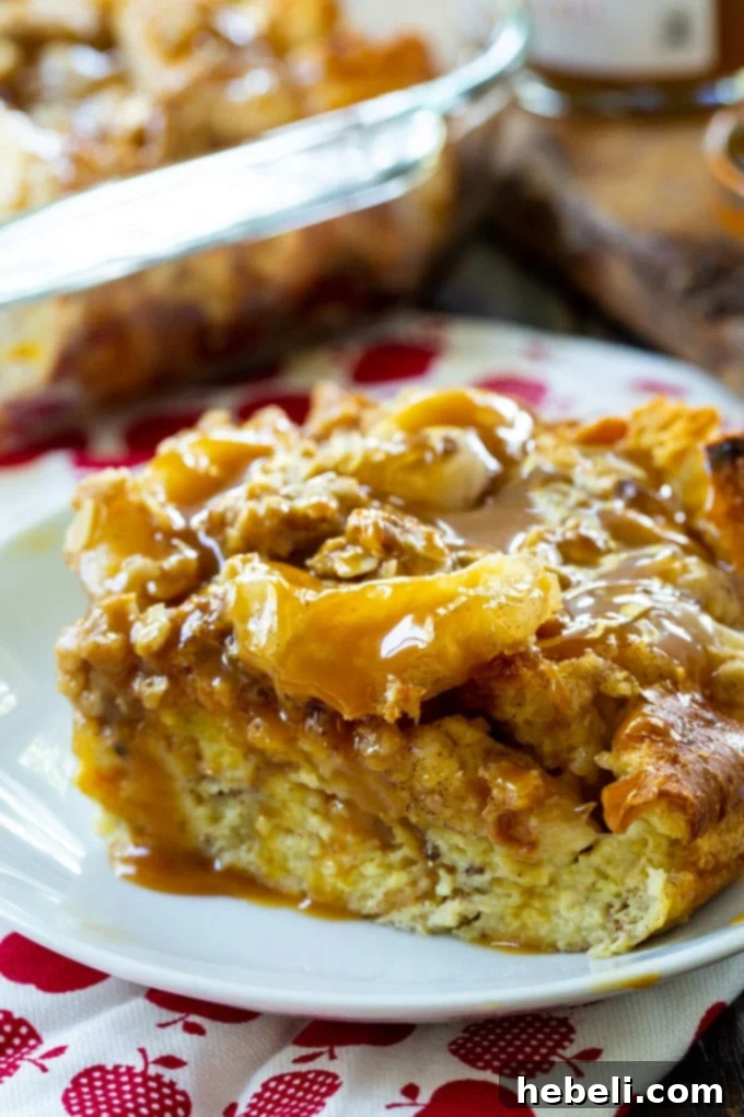 Baked Apple Pie French Toast 4 Close-up of baked Apple Pie French Toast Casserole with crunchy streusel topping.