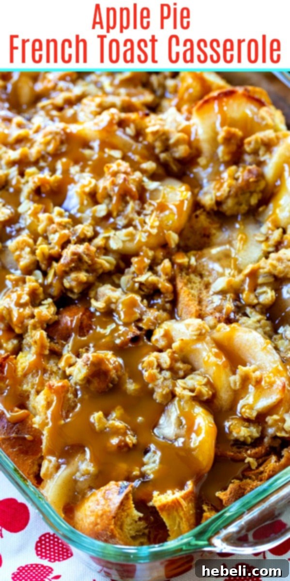 Baked Apple Pie French Toast 5 Beautifully baked Apple Pie French Toast Casserole, garnished and ready to serve for a festive occasion.