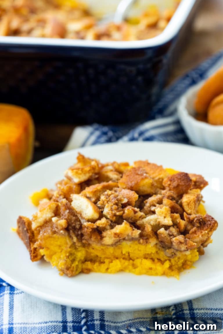 Butternut Squash Casserole with a delectable sweet vanilla wafer crumb topping, ready to serve.