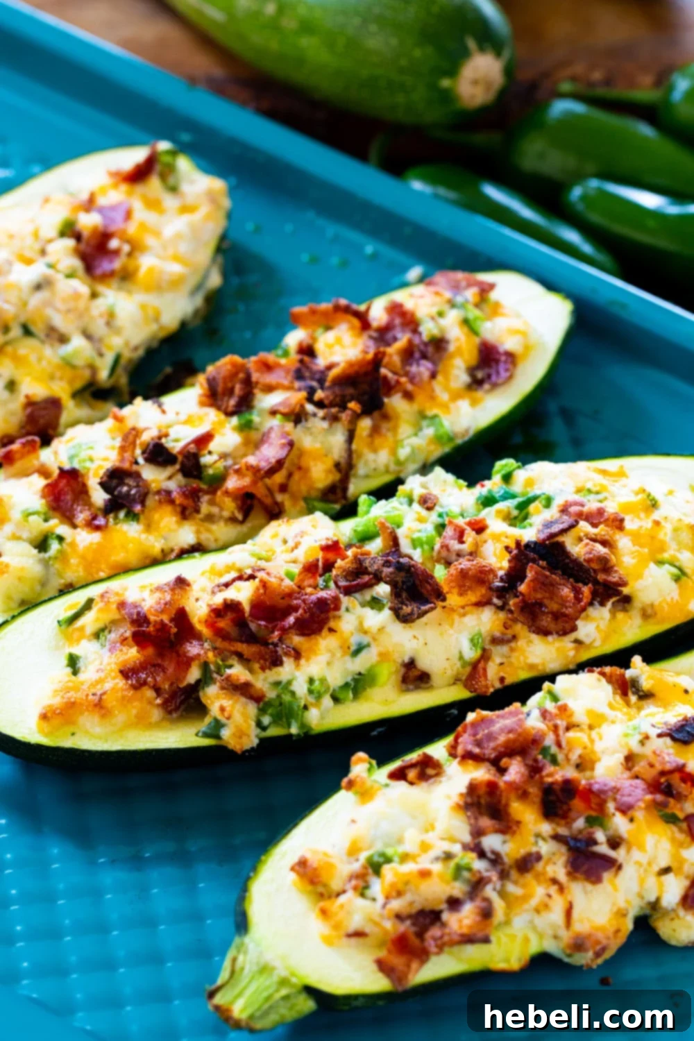 Close-up of 4 zucchini boats.