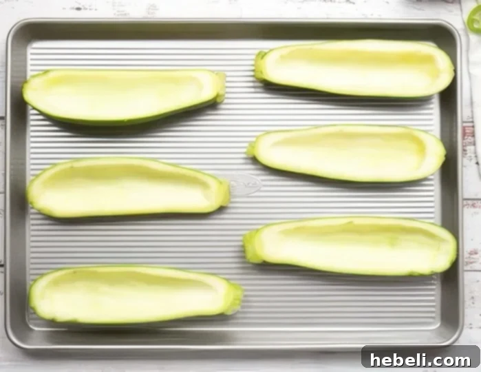 Zucchini on baking sheet.