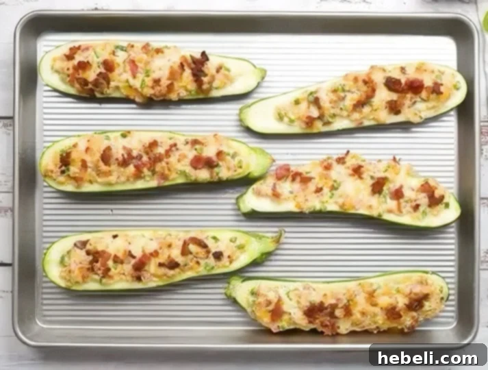 Stuffed zucchini just out of the oven.