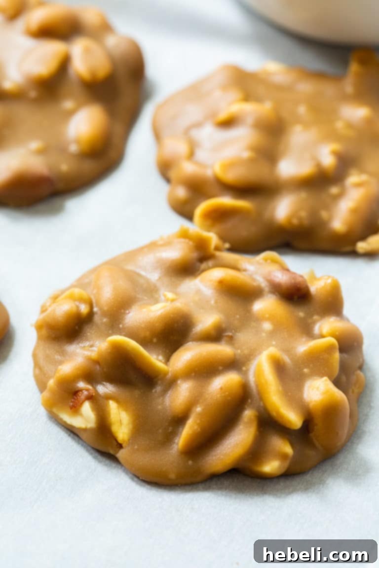 Close-up of a perfectly set Peanut Praline, showcasing its buttery, rich texture.