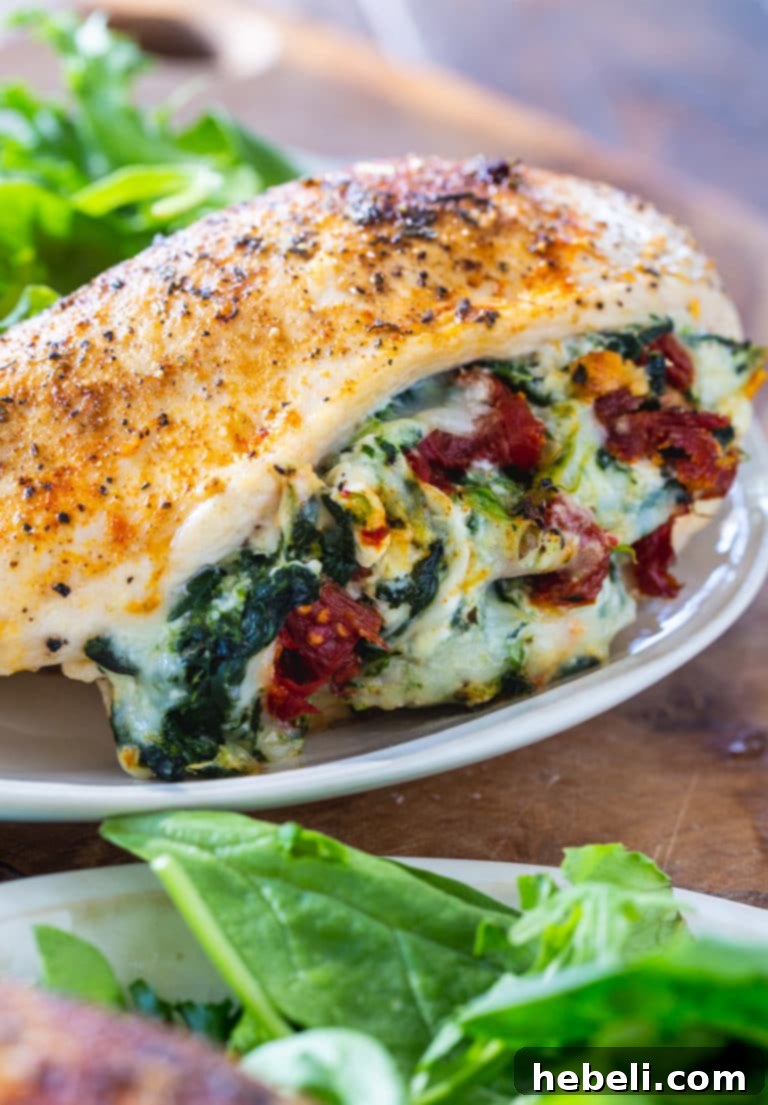 A serving of Tuscan Stuffed Chicken on a rustic plate, ready to be enjoyed.