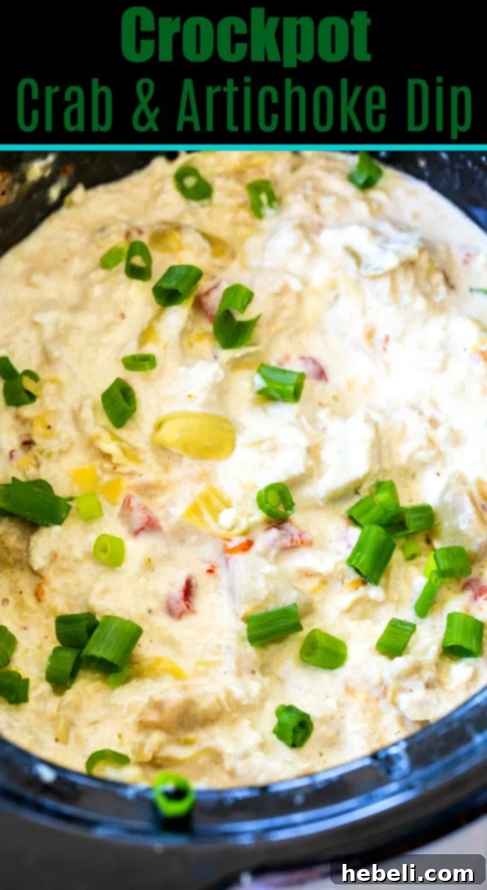 Crock Pot Crab Artichoke Dip 6 Crock Pot Crab and Artichoke Dip, shown in a rustic serving dish, emphasizing its creamy texture and savory appeal.