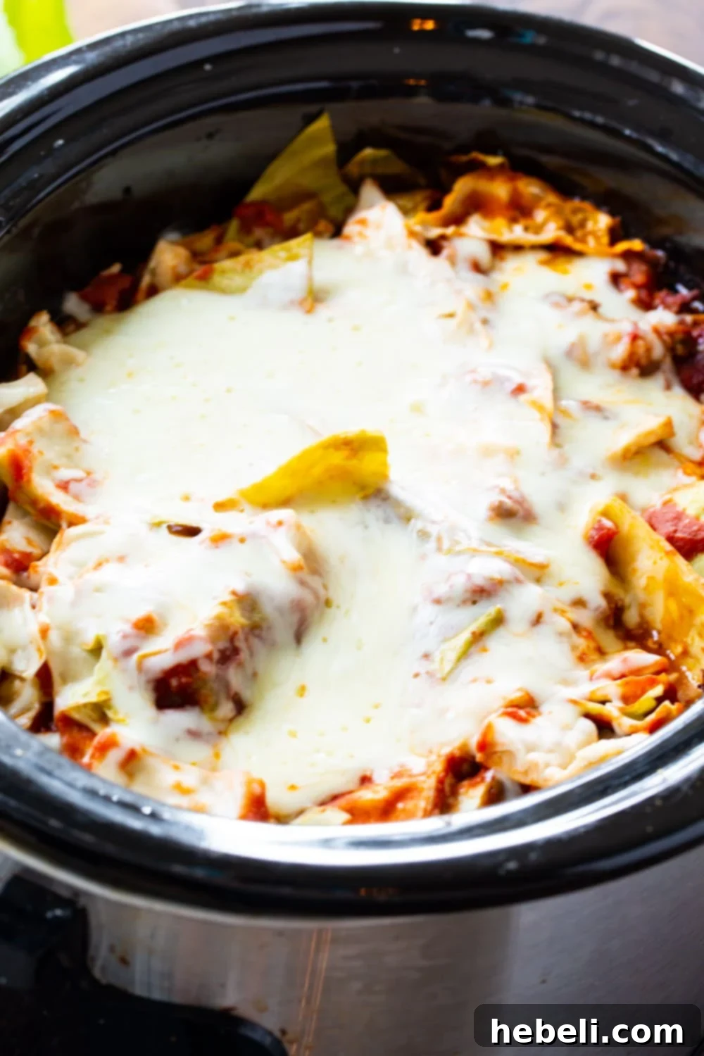 Cabbage Roll Casserole cooking in a slow cooker.