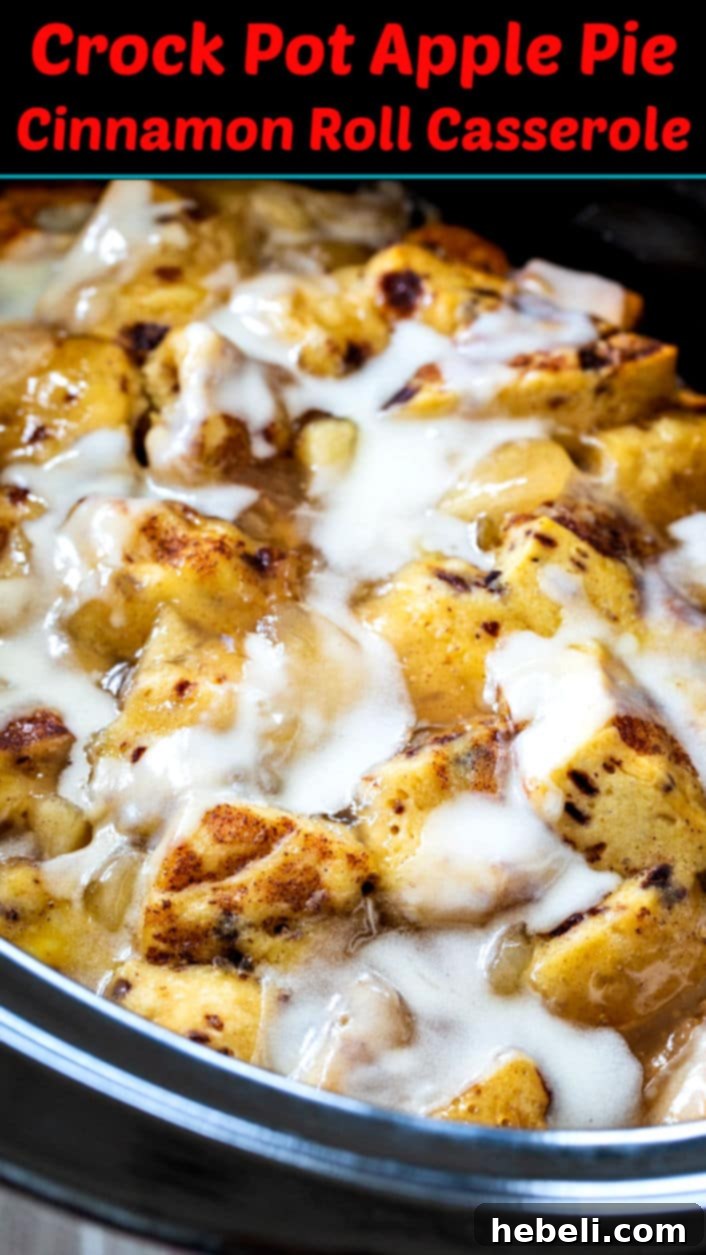 Slow Cooker Apple Pie Cinnamon Roll Bake 7 Large final image of Crock Pot Apple Pie Cinnamon Roll Casserole, a perfect breakfast