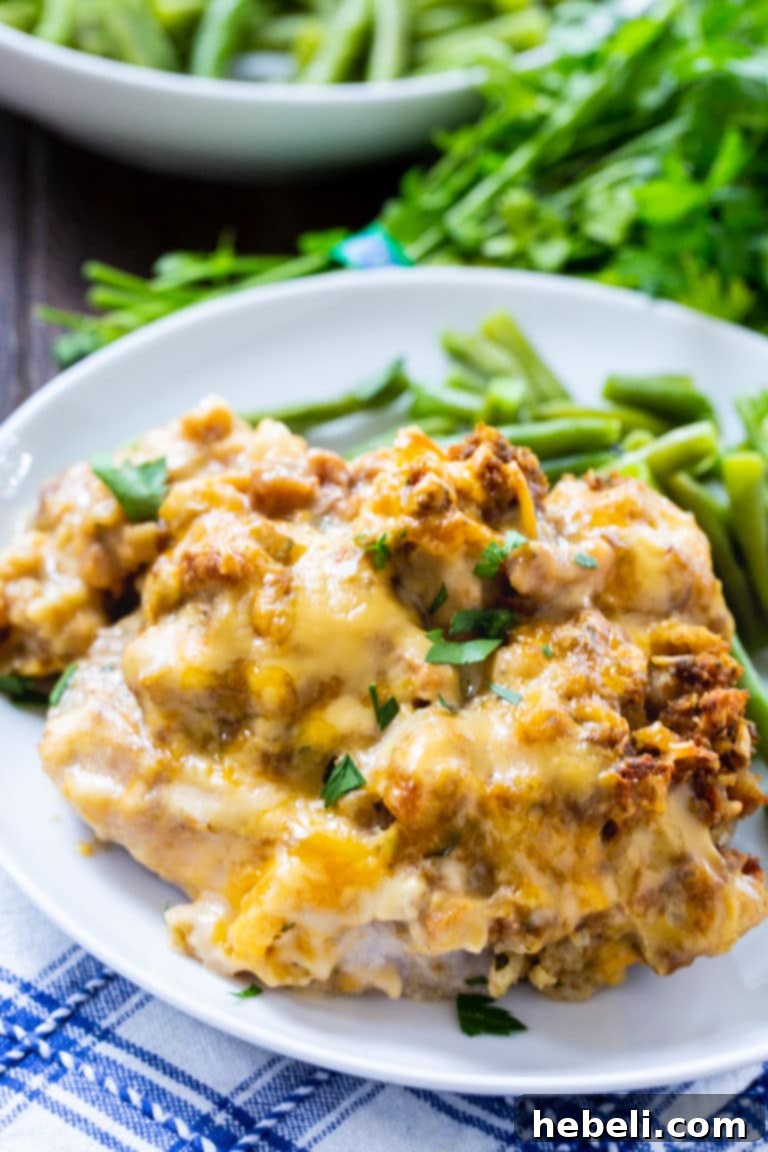 Savory Stuffing-Crusted Pork Chops 4 Another view of the delicious Stuffing Topped Pork Chops, showcasing the golden-brown crust.