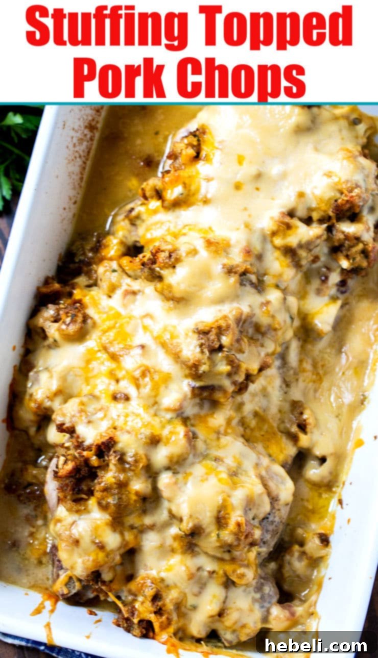 Savory Stuffing-Crusted Pork Chops 6 A final close-up of the golden-brown Stuffing Topped Pork Chops in a baking dish, perfect for family dinner.