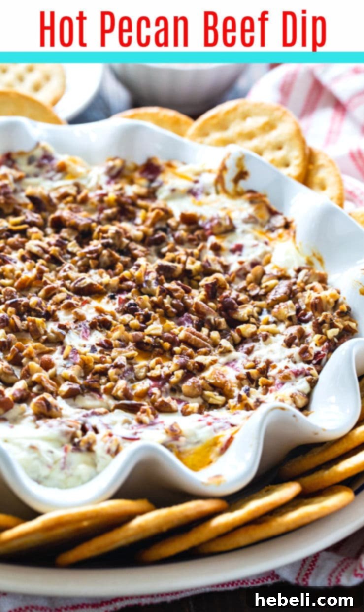 A festive spread featuring Hot Pecan Beef Dip with various serving options, perfect for holiday gatherings.