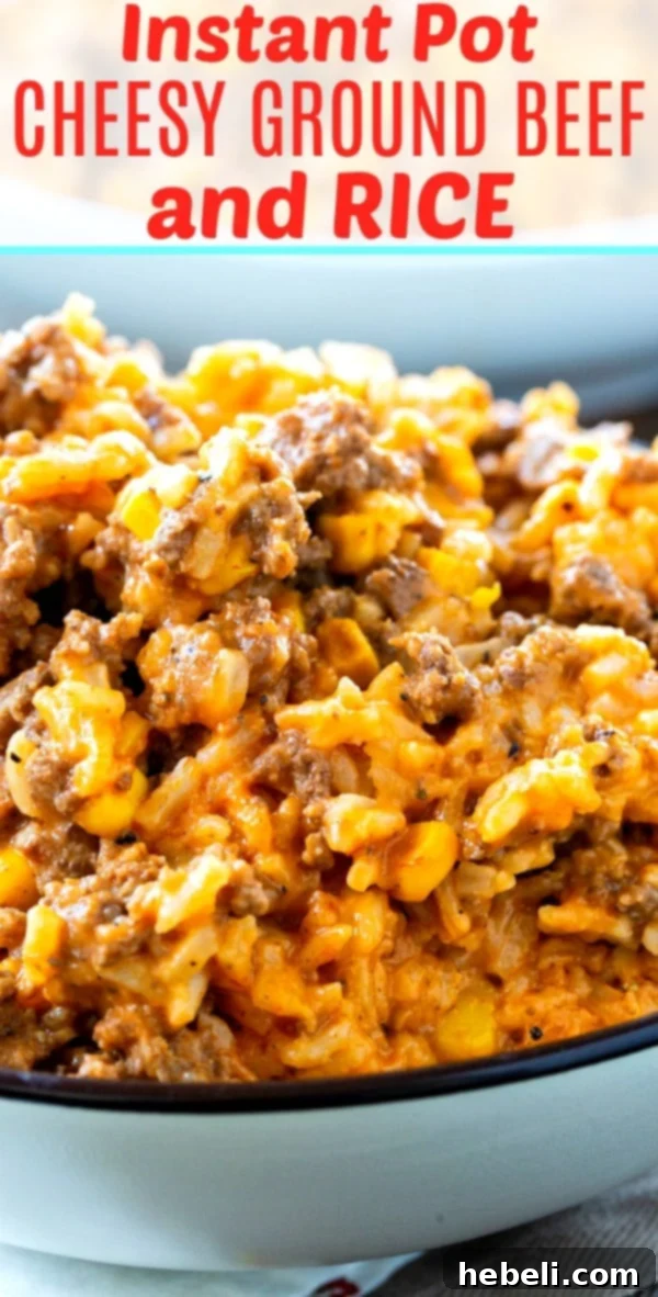 Instant Pot Cheesy Ground Beef and Rice ready to be served.