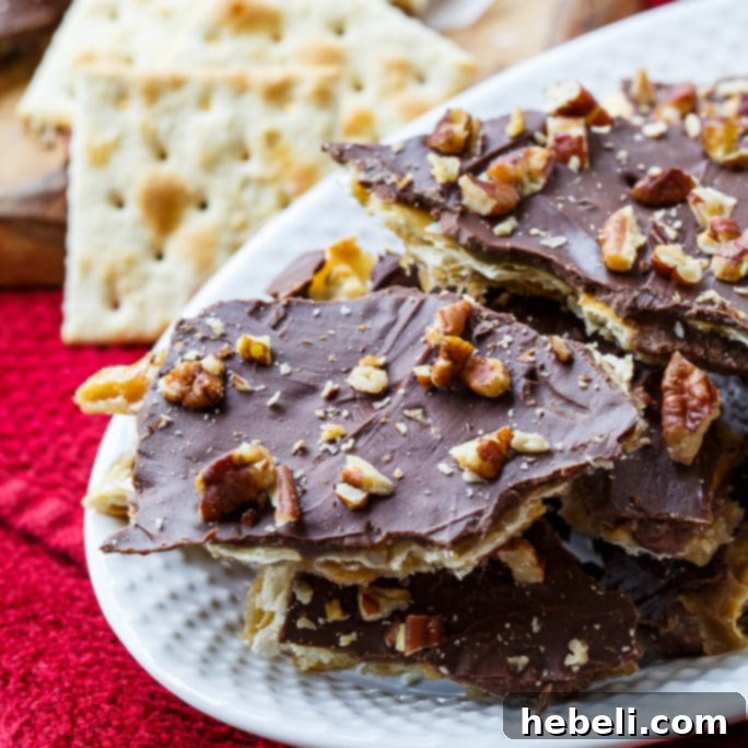Saltine Cracker Candy, also known as Christmas Crack, a sweet and salty holiday treat.