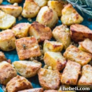 Roasted potatoes on baking sheet