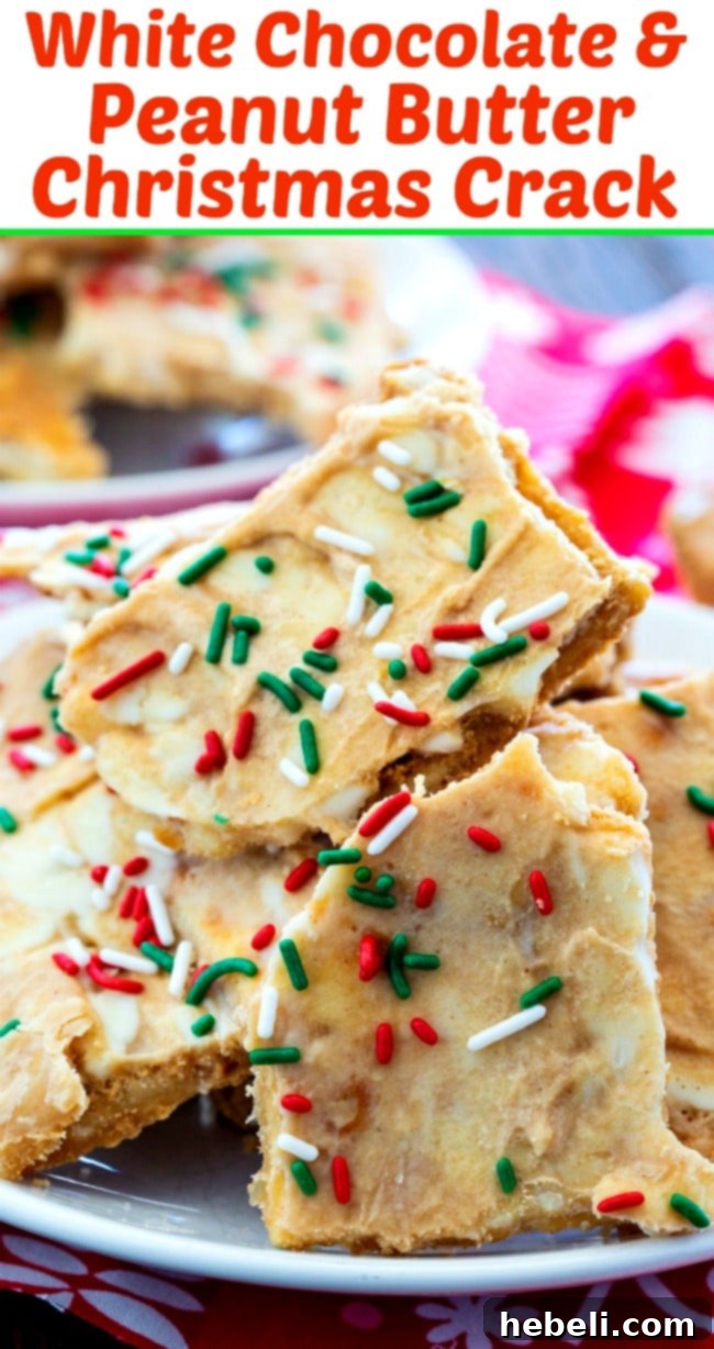 Decadent White Chocolate Peanut Butter Christmas Crack 6 Platter of White Chocolate and Peanut Butter Christmas Crack, highlighting the ease and minimal ingredients.