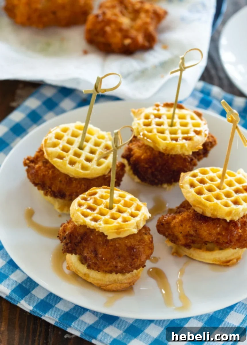 A vibrant platter of Mini Chicken and Waffle Sliders, perfect for a gathering.