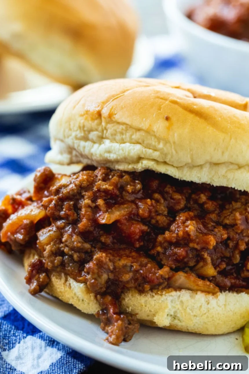 A delicious Sloppy Joe Sandwich, ready to be enjoyed as a hearty meal.